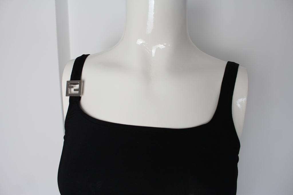 Fendi Silver Logo Buckle Black Strappy Top - S