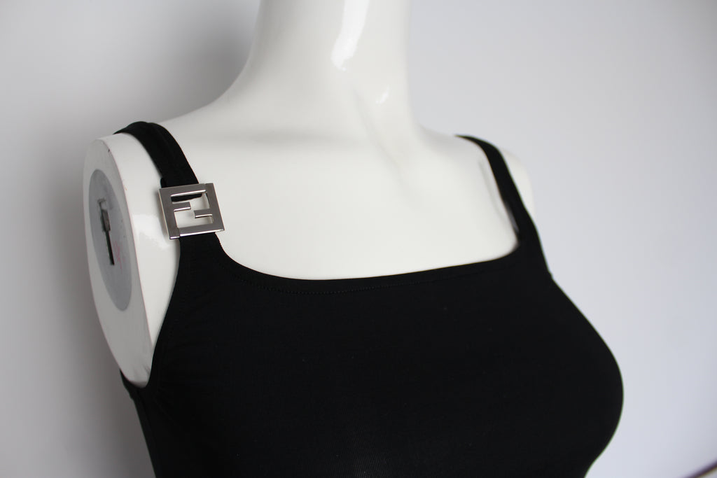 Fendi Silver Logo Buckle Black Strappy Top - S