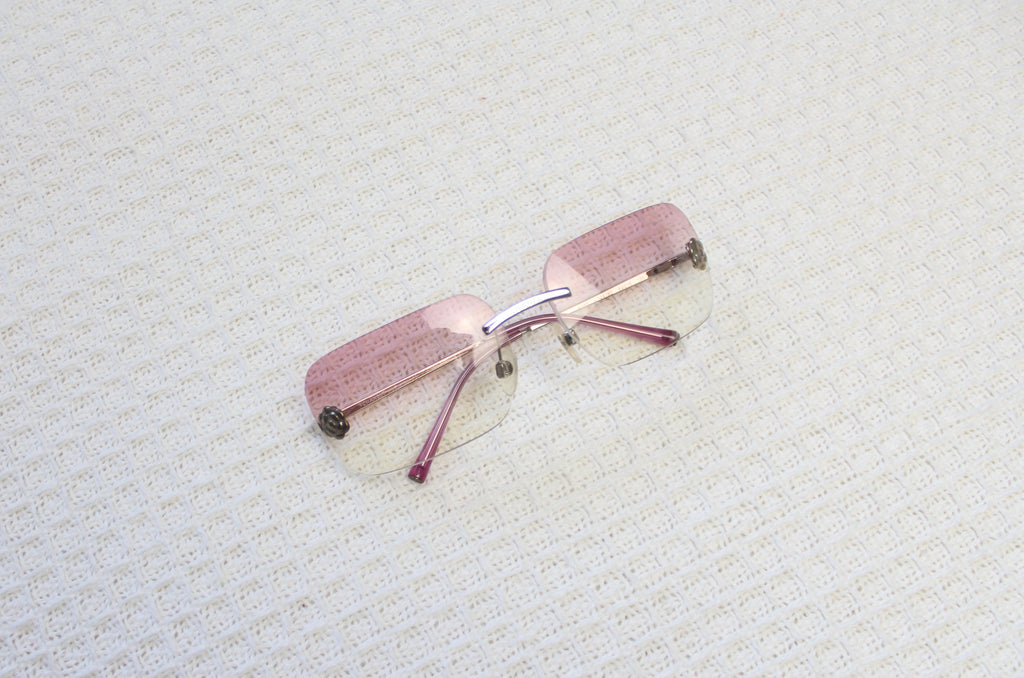 Chanel Pink Ombre Camellia Flower Rimless Sunglasses