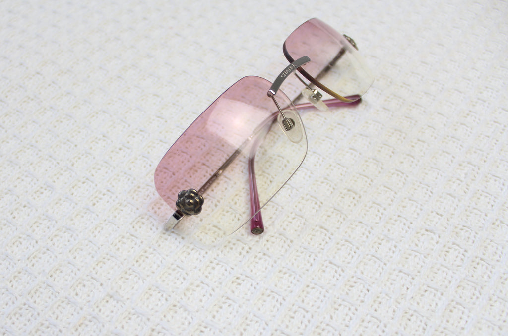 Chanel Pink Ombre Camellia Flower Rimless Sunglasses