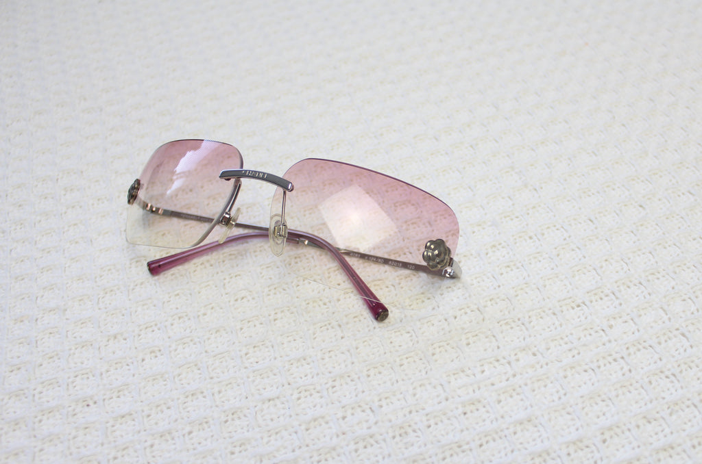 Chanel Pink Ombre Camellia Flower Rimless Sunglasses