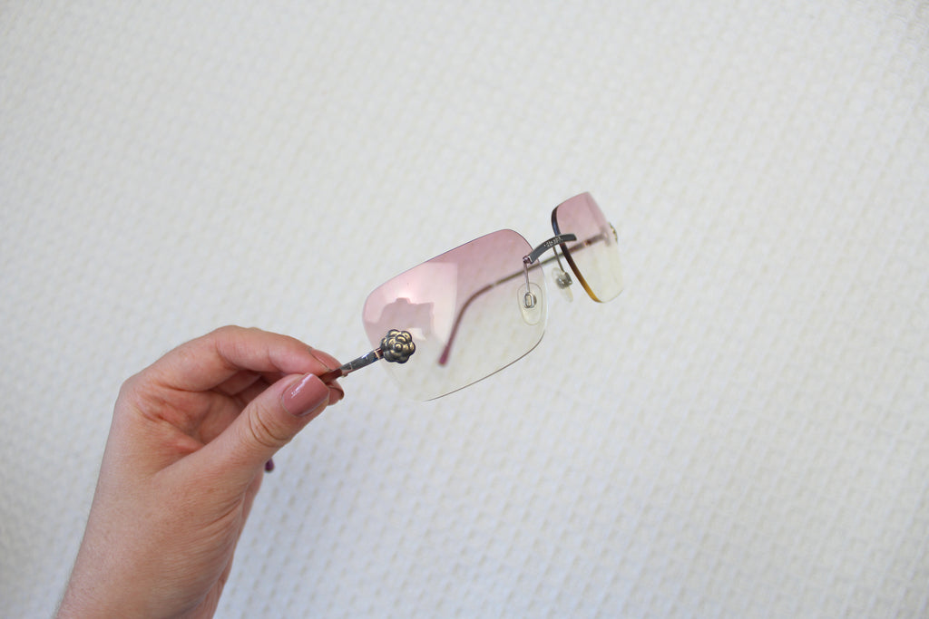 Chanel Pink Ombre Camellia Flower Rimless Sunglasses