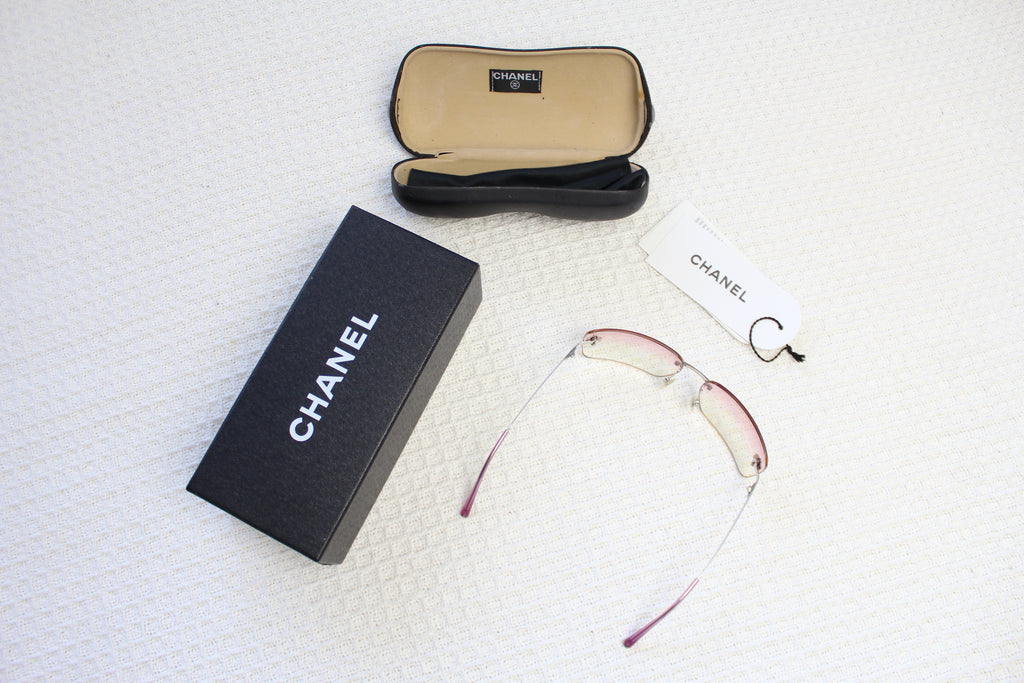 Chanel Pink Ombre Camellia Flower Rimless Sunglasses