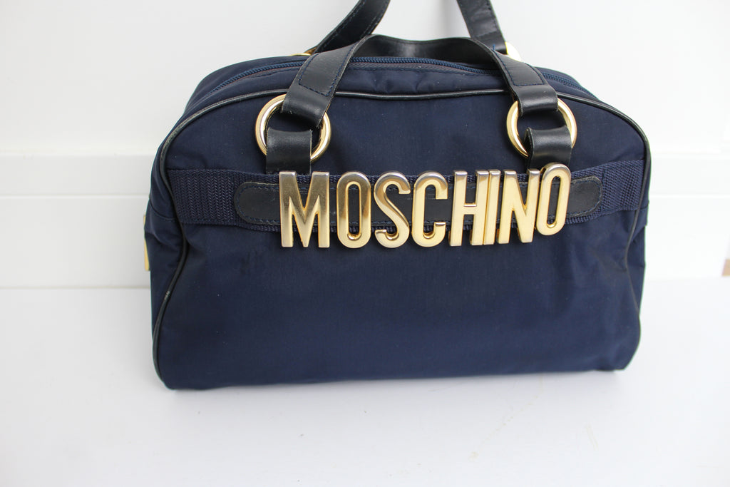 Moschino Redwall Navy Gold Lettering Bag