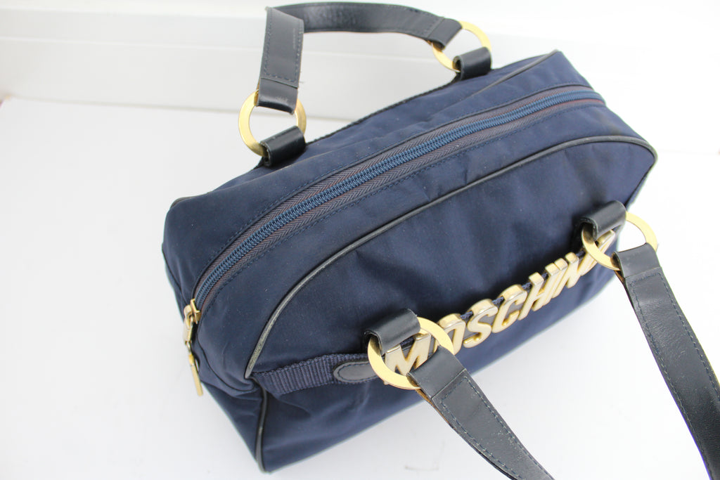 Moschino Redwall Navy Gold Lettering Bag