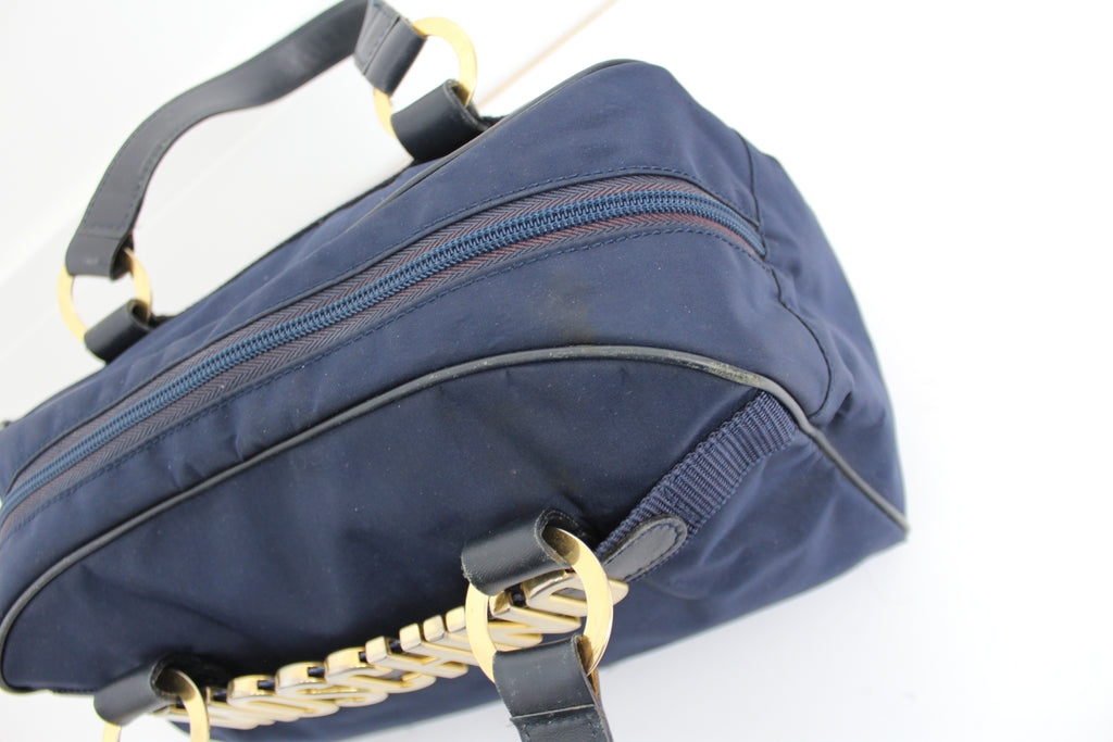 Moschino Redwall Navy Gold Lettering Bag