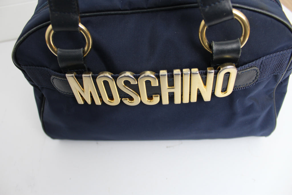 Moschino Redwall Navy Gold Lettering Bag