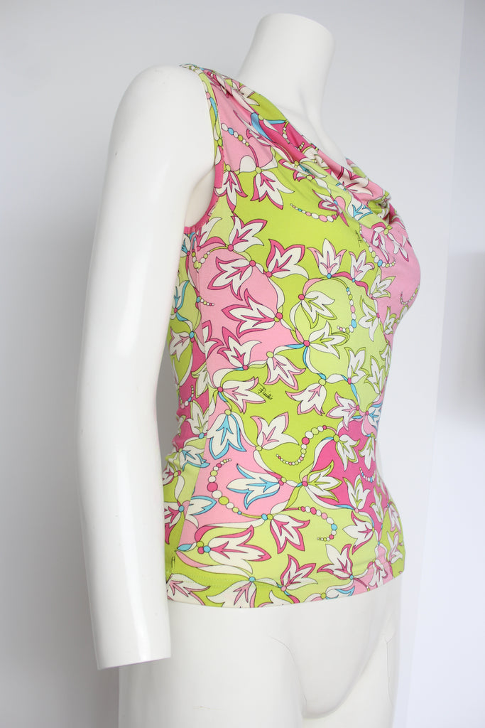 Emilio Pucci Pink & Green Cowl Neck Top XS