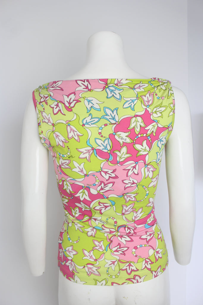 Emilio Pucci Pink & Green Cowl Neck Top XS