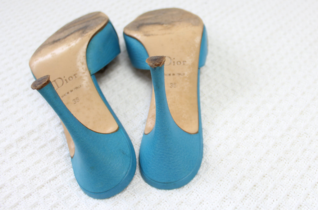 Christian Dior Blue Leather Padlock Mule Heels EU 38
