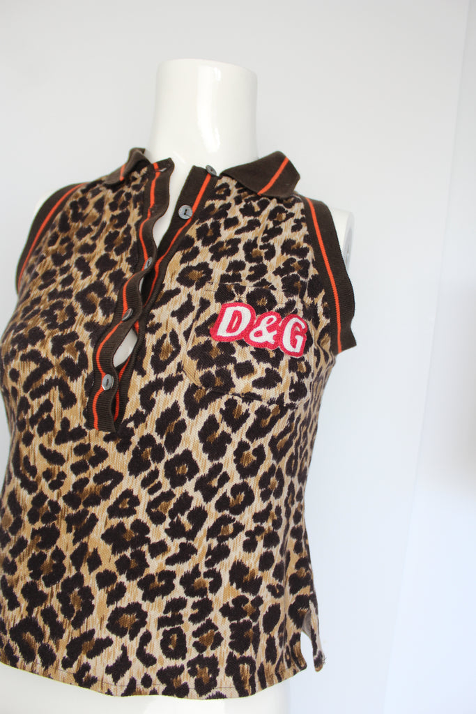 Dolce & Gabbana Leopard Print Sleeveless Polo XS-S