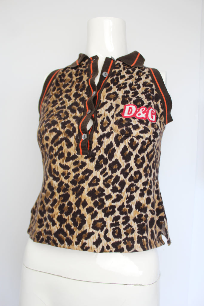 Dolce & Gabbana Leopard Print Sleeveless Polo XS-S