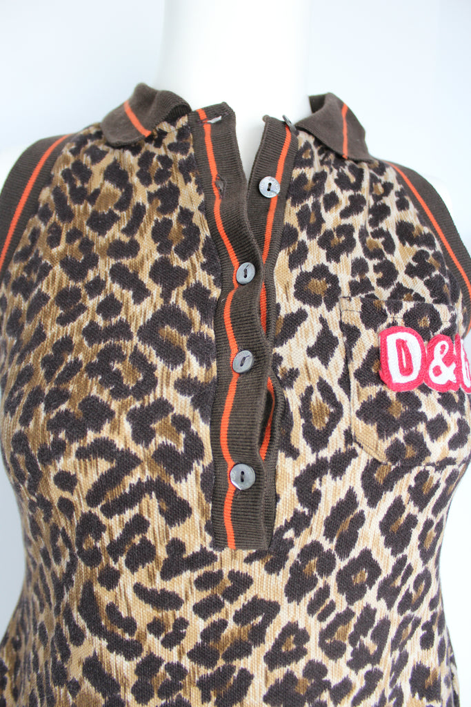 Dolce & Gabbana Leopard Print Sleeveless Polo XS-S