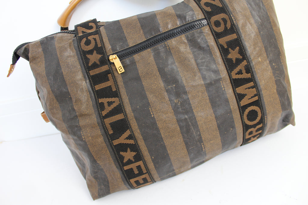 Fendi Brown Stripe Holdall / Travel Bag
