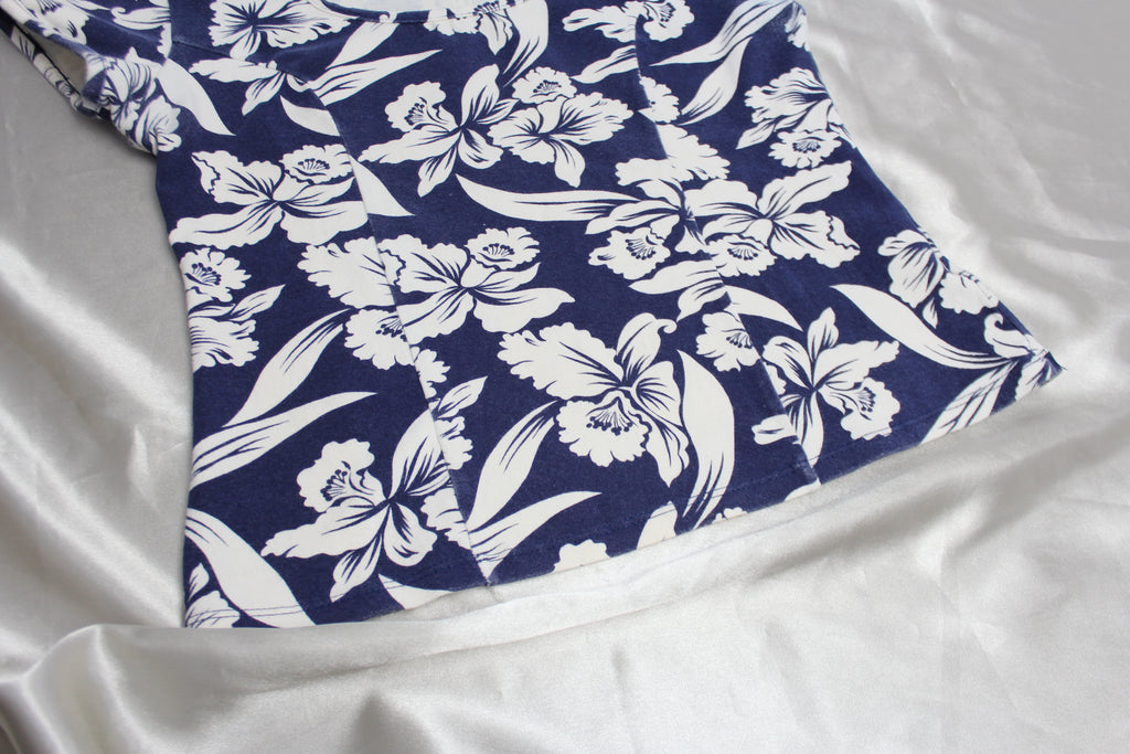 Blue Hawaiian Print Square Neck Top