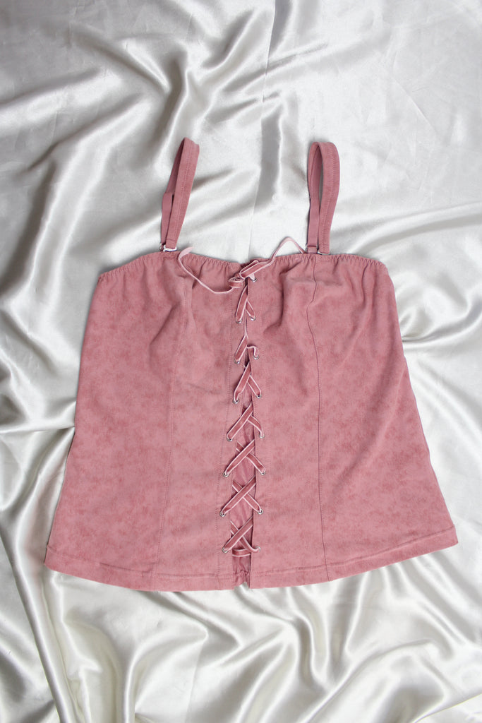 Pink Faux Suede Corset Style Cami Top