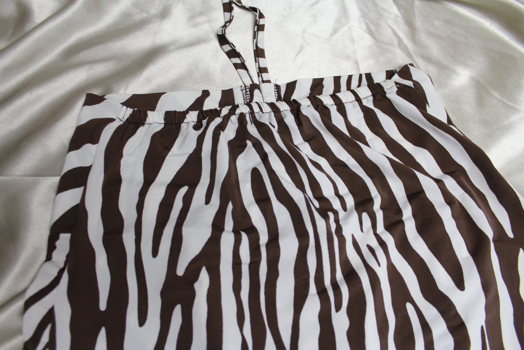 Brown & White Zebra Print Tie Up Cami Top