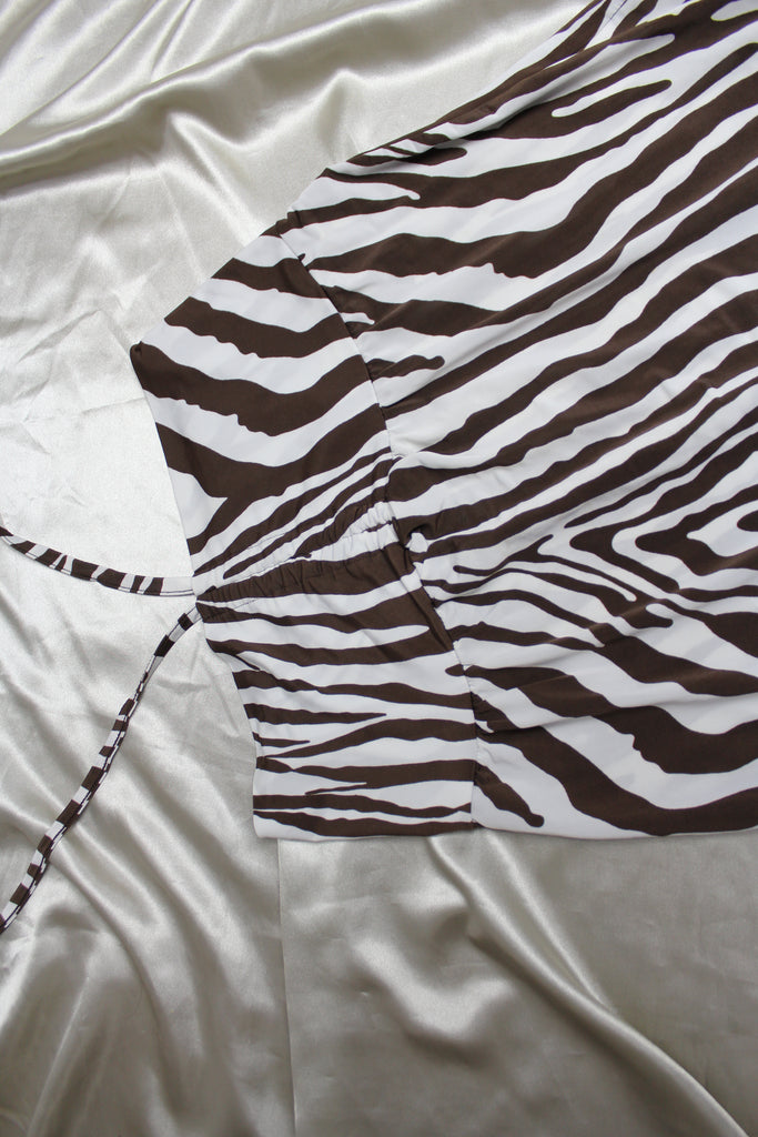 Brown & White Zebra Print Tie Up Cami Top
