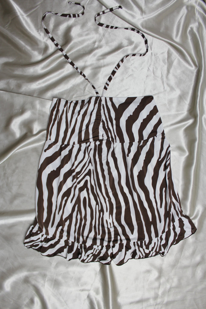 Brown & White Zebra Print Tie Up Cami Top