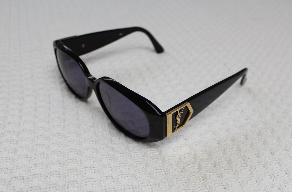 Yves Saint Laurent Gold Logo Black Sunglasses