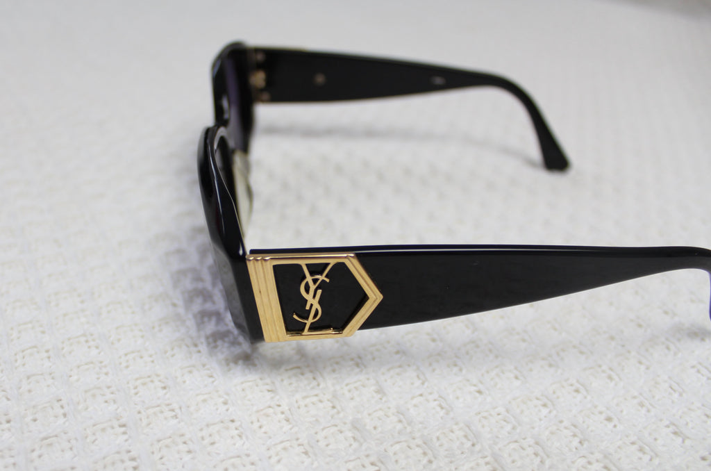 Yves Saint Laurent Gold Logo Black Sunglasses