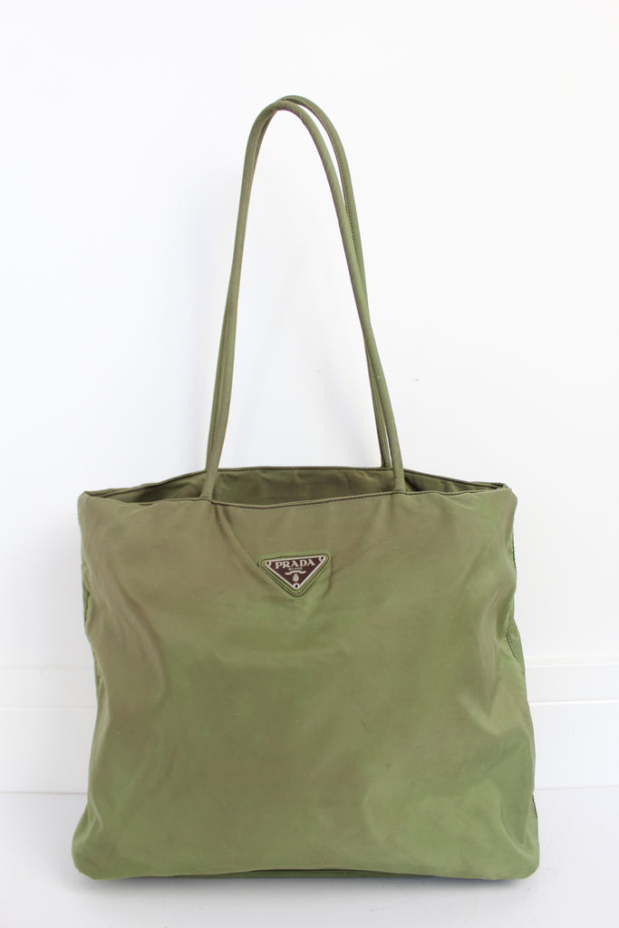 Prada Khaki Green Nylon Tote Bag