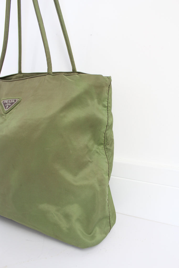 Prada Khaki Green Nylon Tote Bag