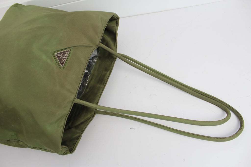 Prada Khaki Green Nylon Tote Bag