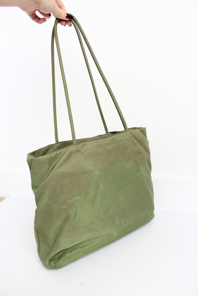 Prada Khaki Green Nylon Tote Bag