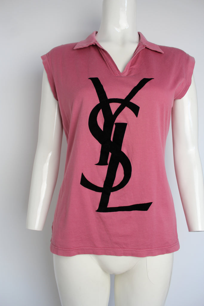 Yves Saint Laurent YSL Logo Pink Sleeveless Top