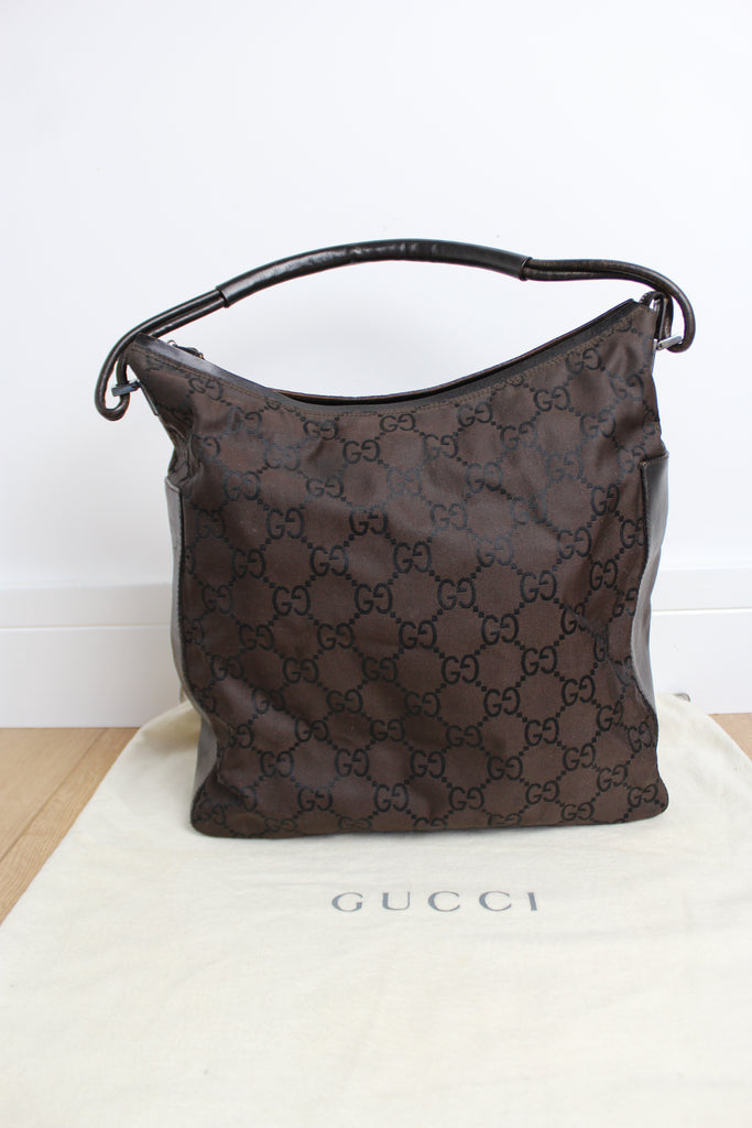 Gucci Brown Logo Monogram Hobo Bag