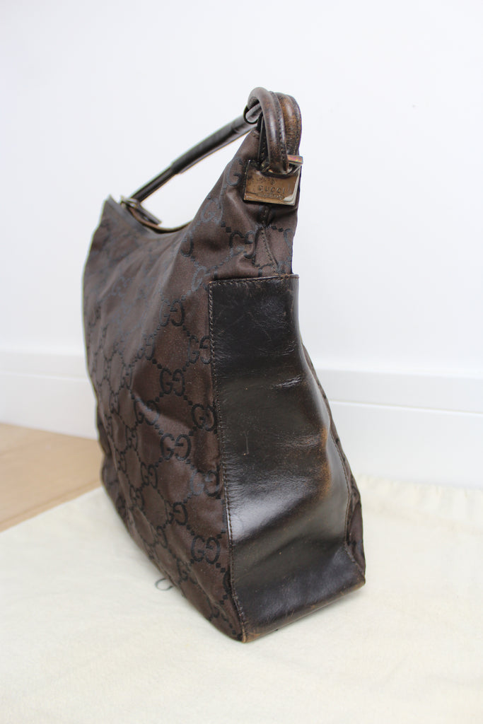 Gucci Brown Logo Monogram Hobo Bag