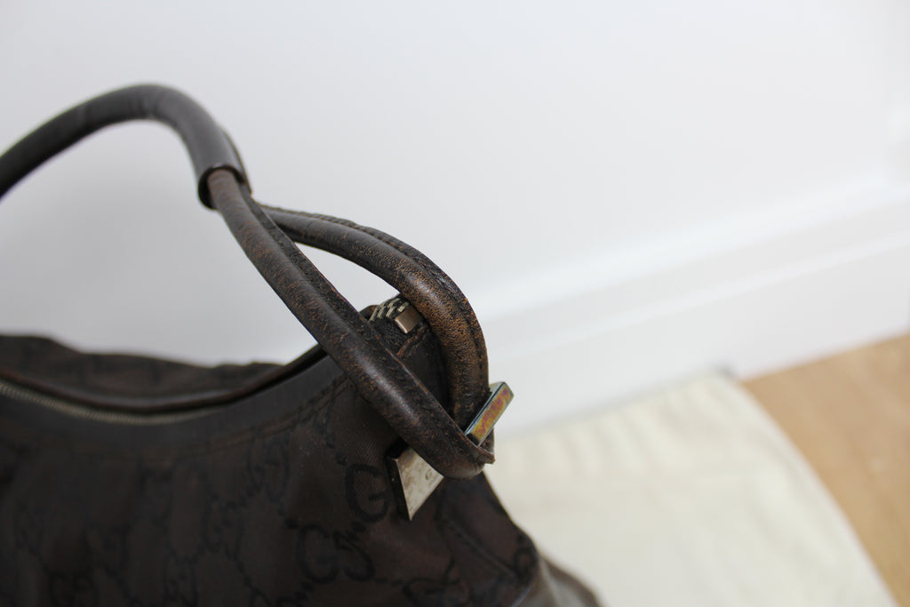 Gucci Brown Logo Monogram Hobo Bag