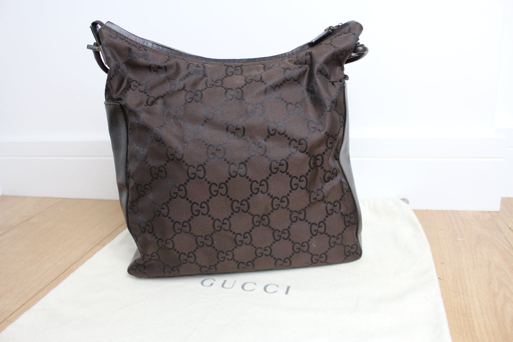 Gucci Brown Logo Monogram Hobo Bag
