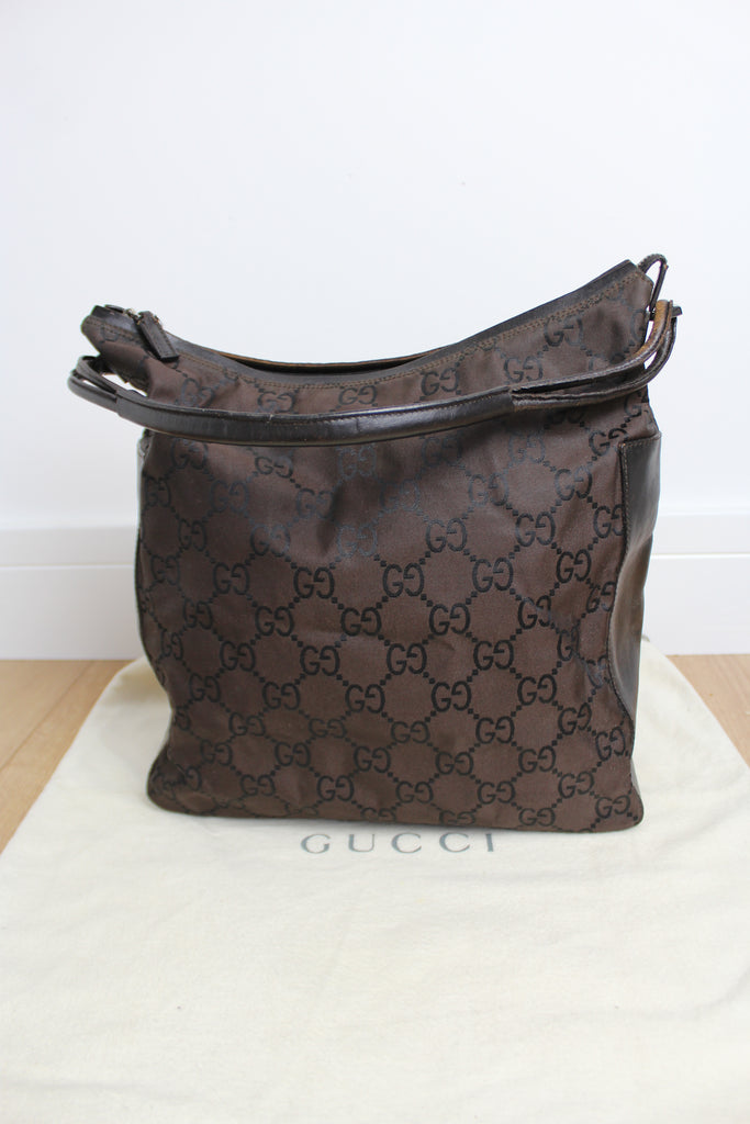 Gucci Brown Logo Monogram Hobo Bag