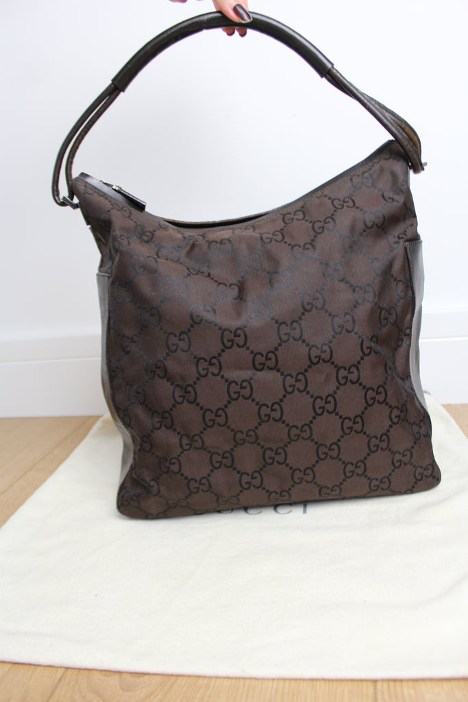 Gucci Brown Logo Monogram Hobo Bag