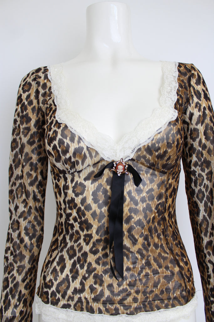 Dolce & Gabbana Leopard Print Semi Sheer Top XS