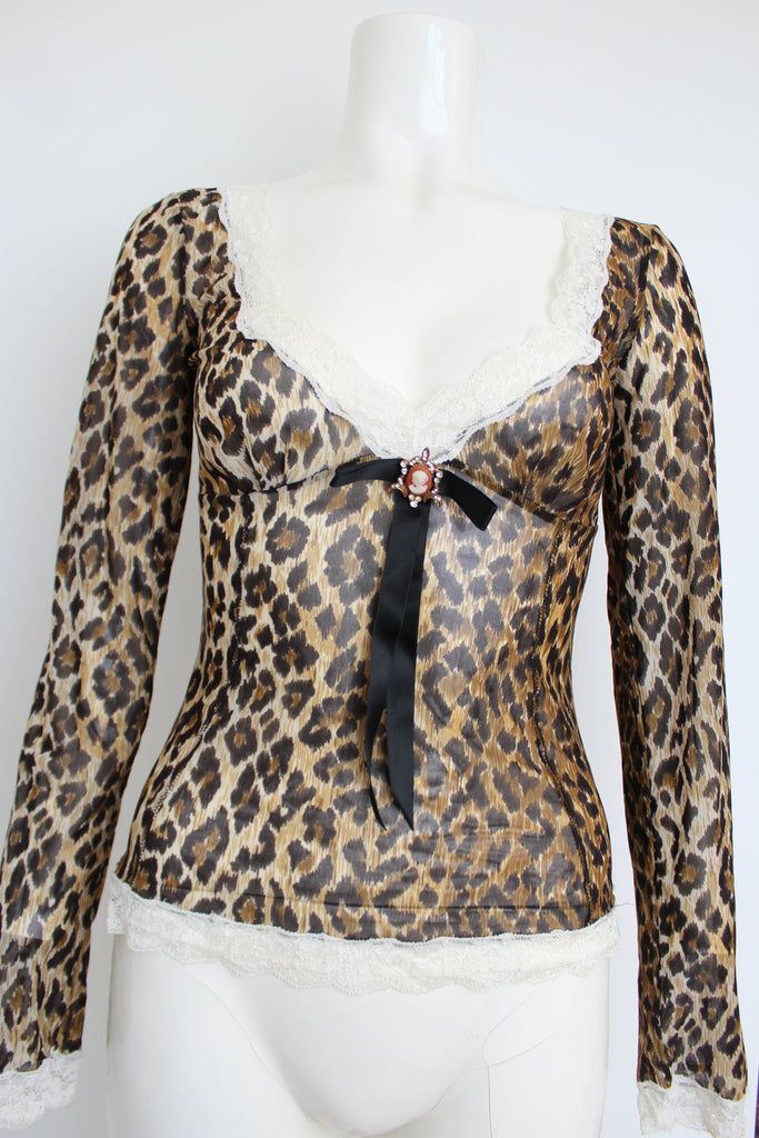 Dolce & Gabbana Leopard Print Semi Sheer Top XS