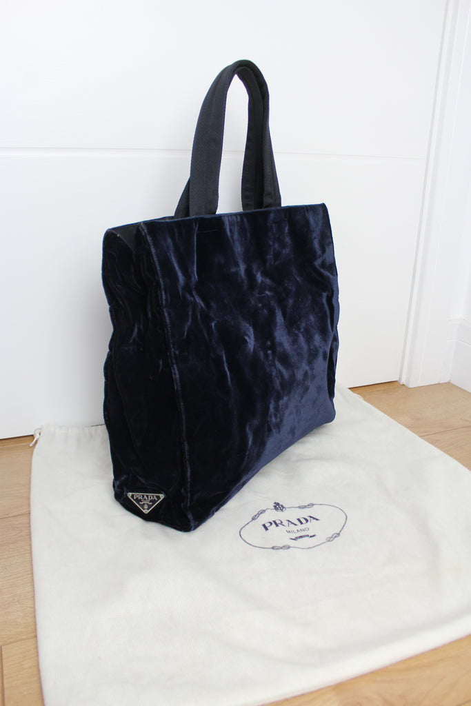 Prada Dark Blue Velvet Tote Bag