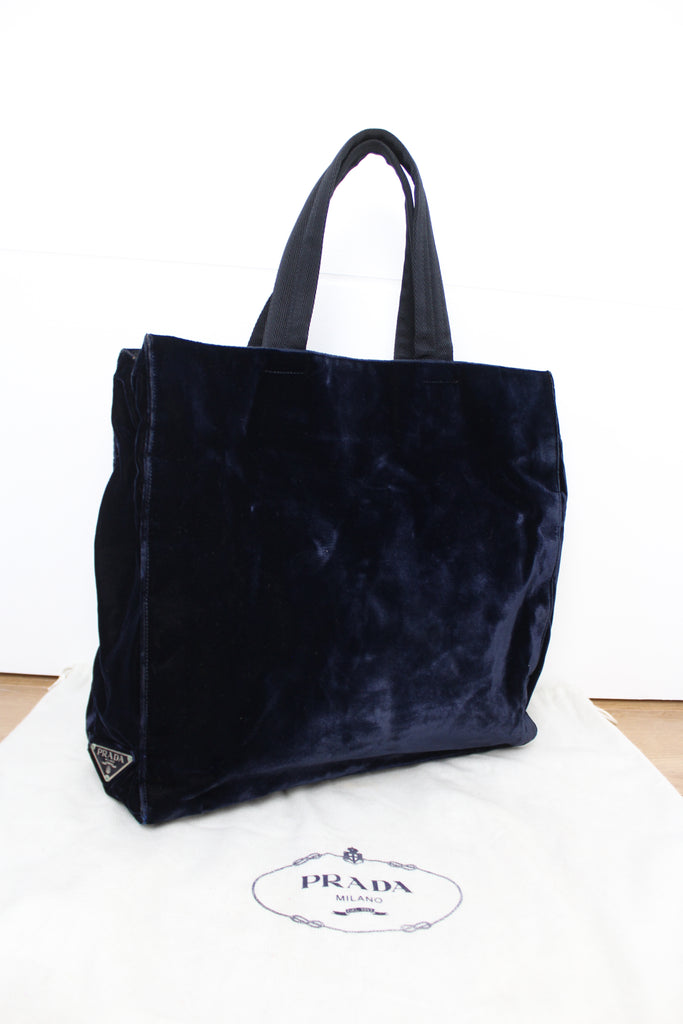 Prada Dark Blue Velvet Tote Bag