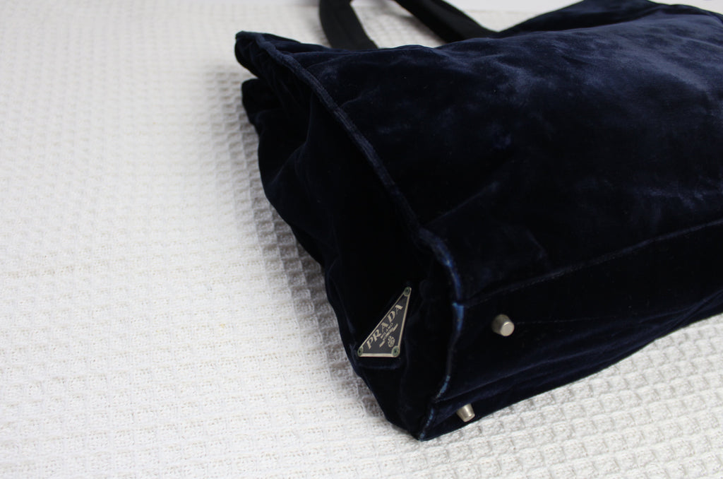 Prada Dark Blue Velvet Tote Bag