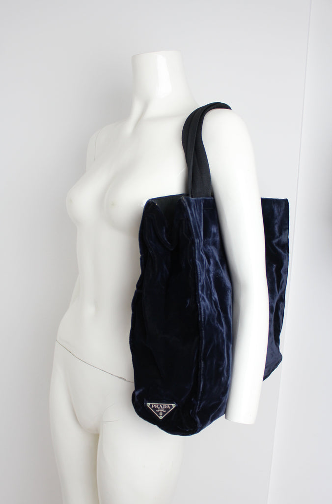 Prada Dark Blue Velvet Tote Bag