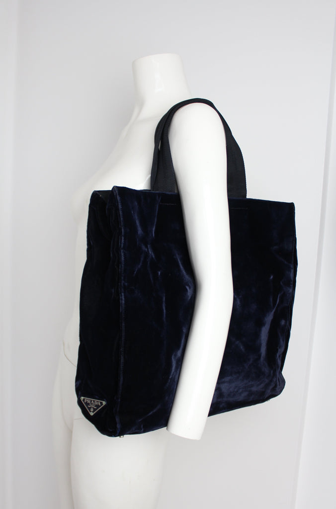 Prada Dark Blue Velvet Tote Bag