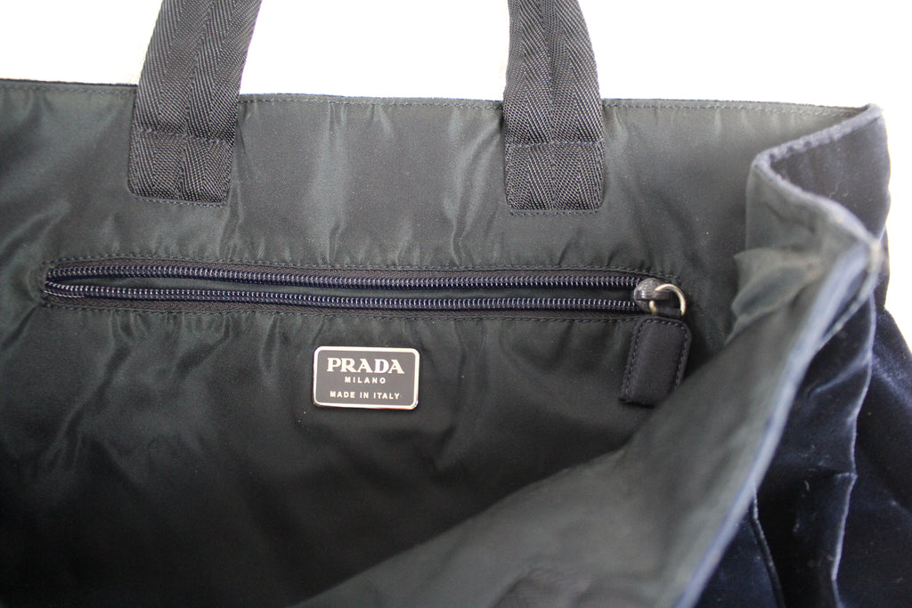 Prada Dark Blue Velvet Tote Bag