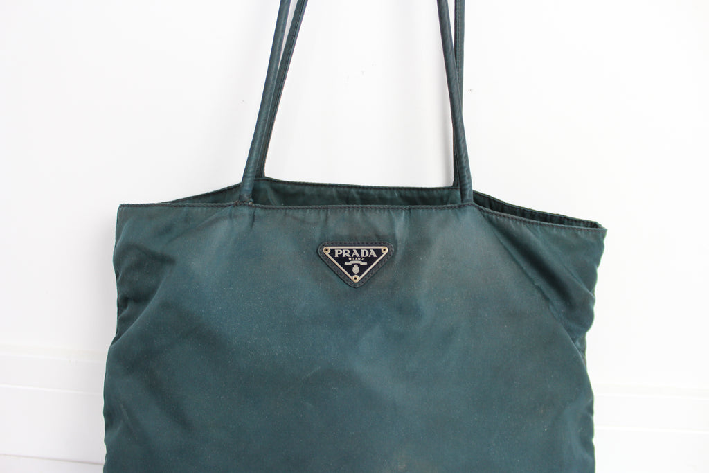 Prada Dark Green Nylon Tote Bag