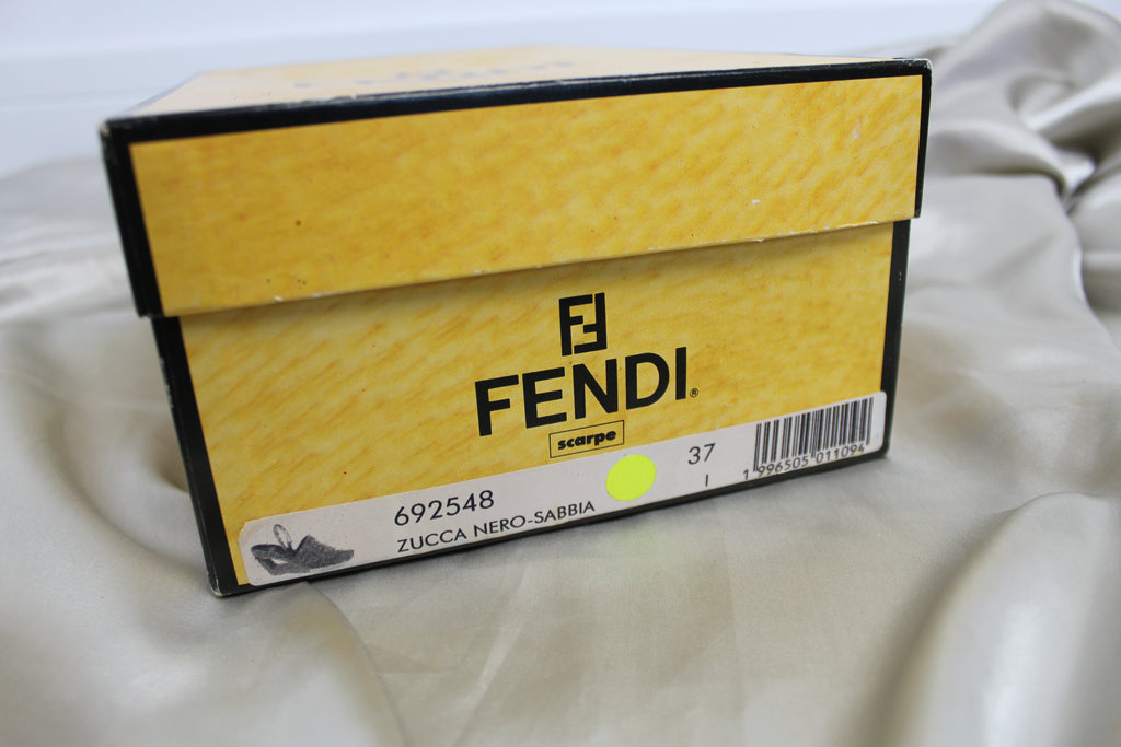 Fendi Zucca Open Toe Wedge Heels EU 37