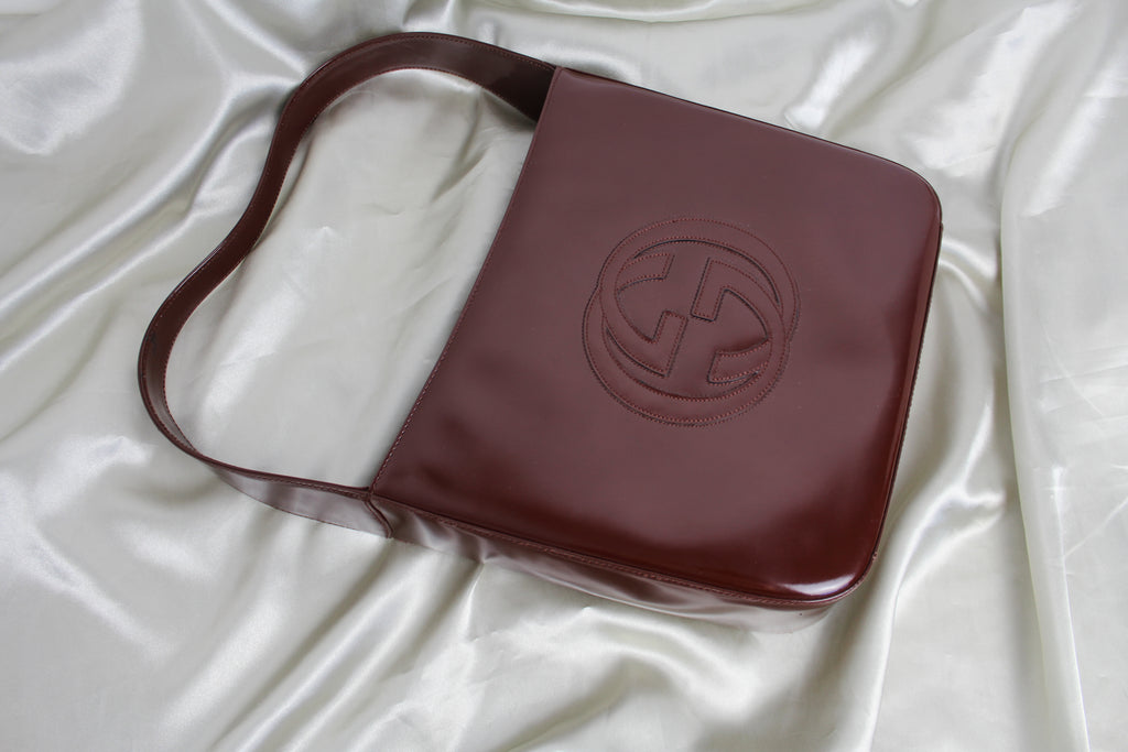 Vintage Gucci Burgundy Leather Canvas Monogram Shoulder Bag Purse