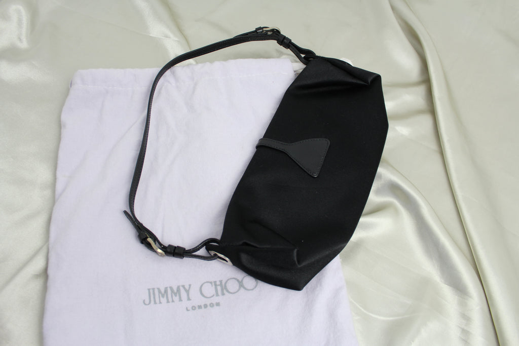 Jimmy Choo Black Satin Crystal Detail Shoulder Bag