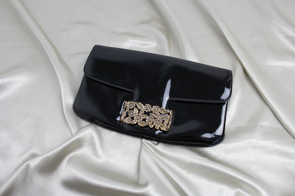Yves Saint Laurent Black Patent Leather Clutch Bag