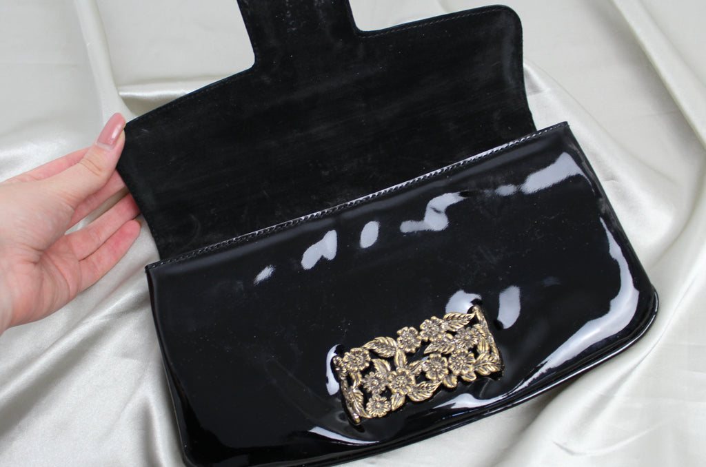 Yves Saint Laurent Black Patent Leather Clutch Bag